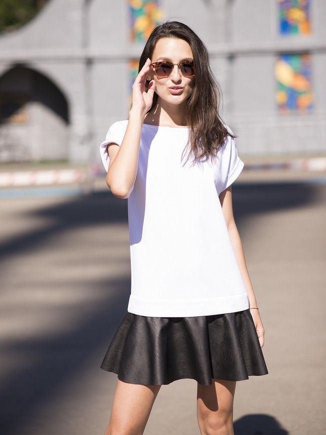 AIRDRESS set: white top and 3 removable skirts (lush pink blush and black, eco-leather black)