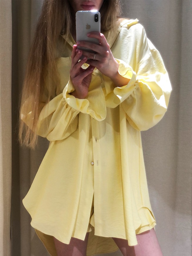 Oversized ruffled shirt Tyu-Tyu! XS linen boho lemon