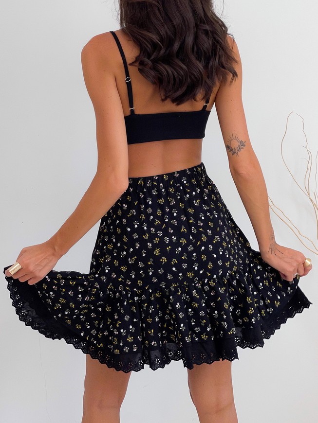 Skirt Tyu-Tyu! brand black with flower print with ruffles