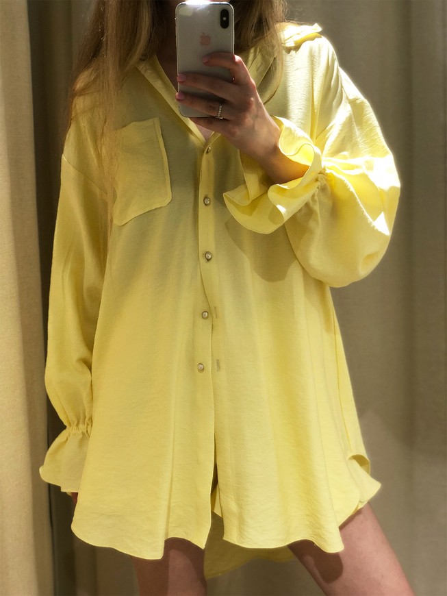 Oversized ruffled shirt Tyu-Tyu! XS linen boho lemon