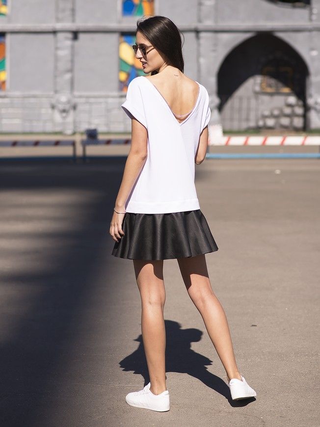 AIRDRESS set: white top and 3 removable skirts (lush pink blush and black, eco-leather black)