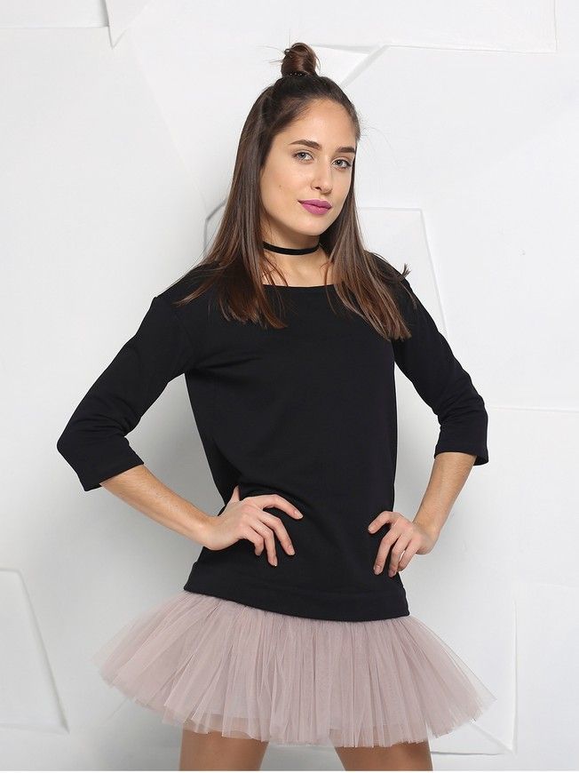 AIRDRESS set: black top and 3 removable skirts (lush black and smoky, red tartan)