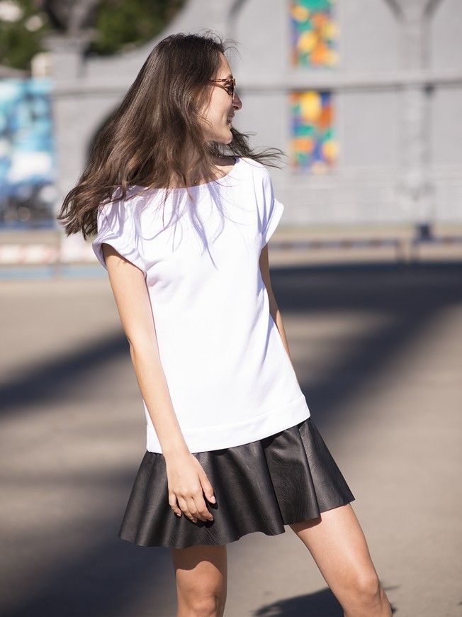AIRDRESS set: white top and 3 removable skirts (lush pink blush and black, eco-leather black)