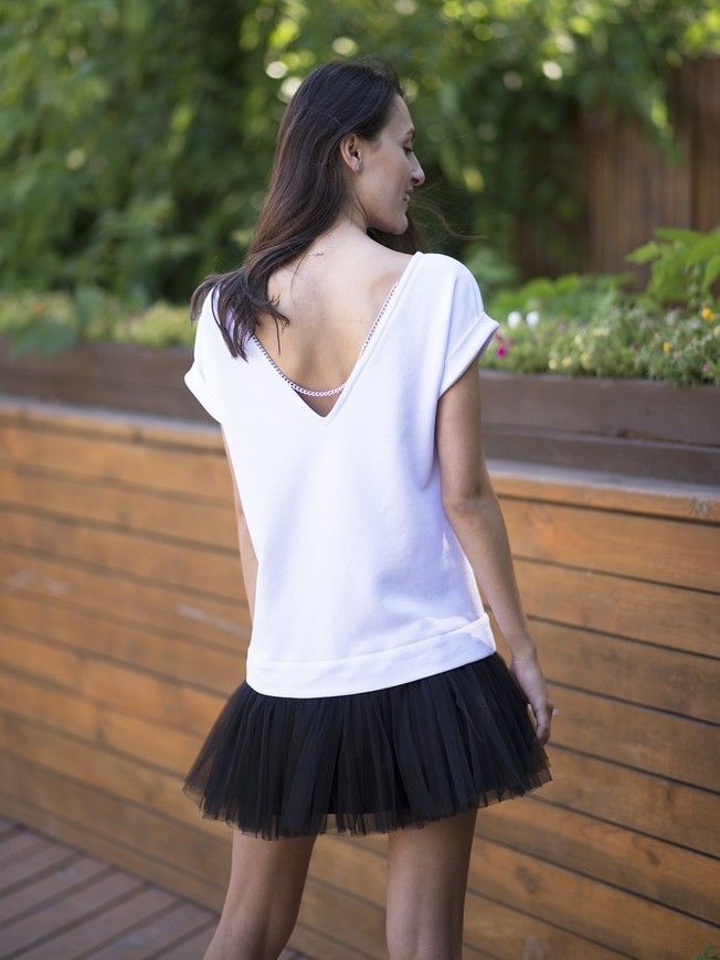 AIRDRESS set: white top and 3 removable skirts (lush pink blush and black, eco-leather black)