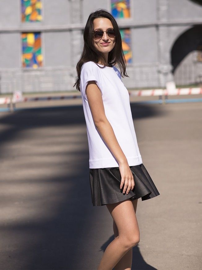 AIRDRESS set: white top and 3 removable skirts (lush pink blush and black, eco-leather black)