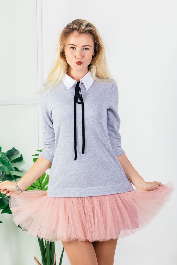 Constructor-dress gray Airdress with removable blush pink skirt and collar
