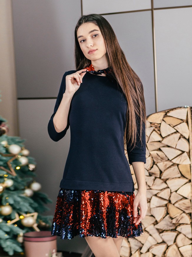 Constructor-dress Navy blue Airdress with removable Navy blue-red sequins skirt and collar