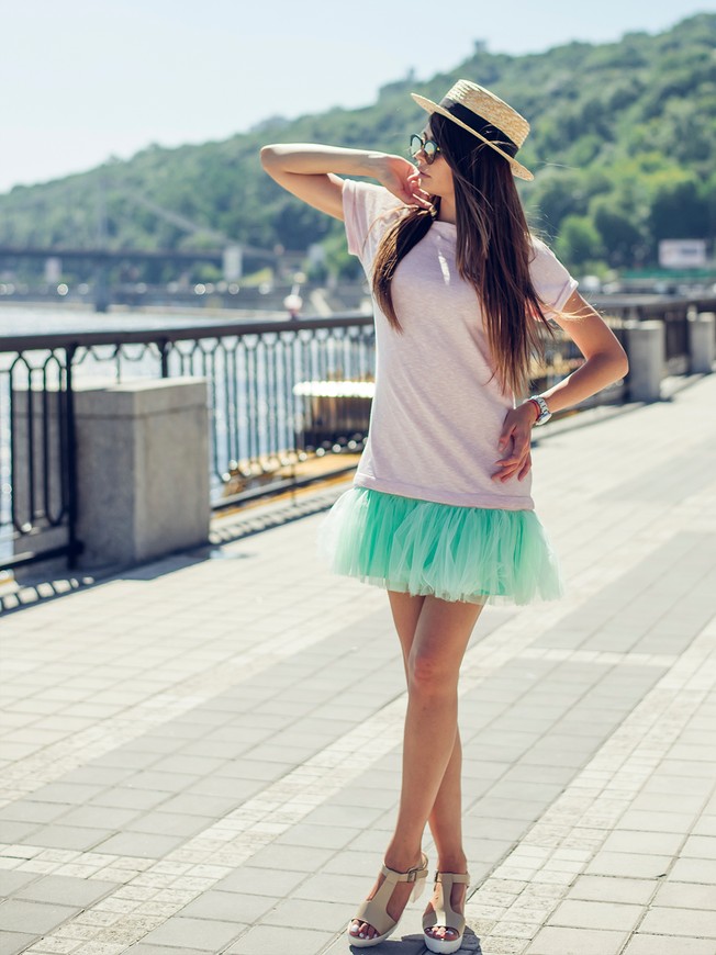 Constructor-dress pink Airdress with removable mint skirt