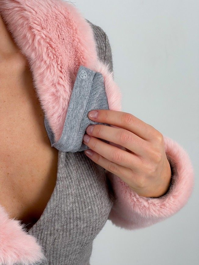 Set (flared pants and cardigan) Tyu-Tyu! XS/S gray with pink removable faux fur cuffs and collar