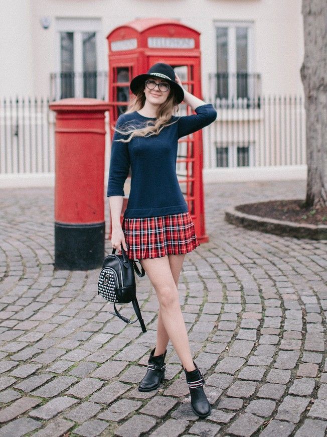 Constructor-dress Navy blue Airdress with removable red tartan skirt