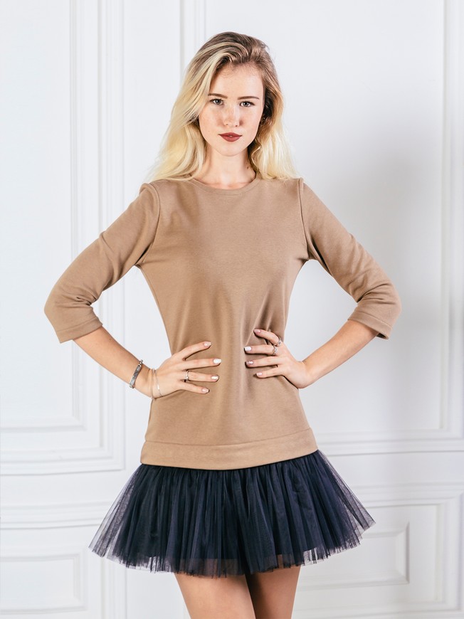 Constructor-dress camel Airdress with removable black skirt
