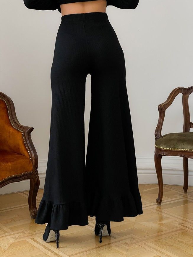 Set (flared pants and cardigan) Tyu-Tyu! S black with ruffles and detachable collar