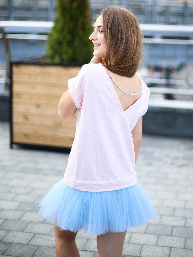 Constructor-dress pink Airdress with removable blue skirt