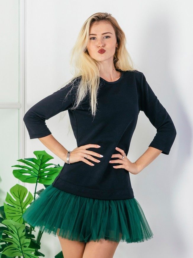 Комплект AIRDRESS: чорний верх і 3 знімні спіднички (пишні сливова, смарагдова, темно-синя)