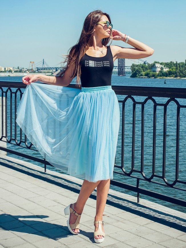 Sky Blue Tulle skirt AIRSKIRT CASUAL midi