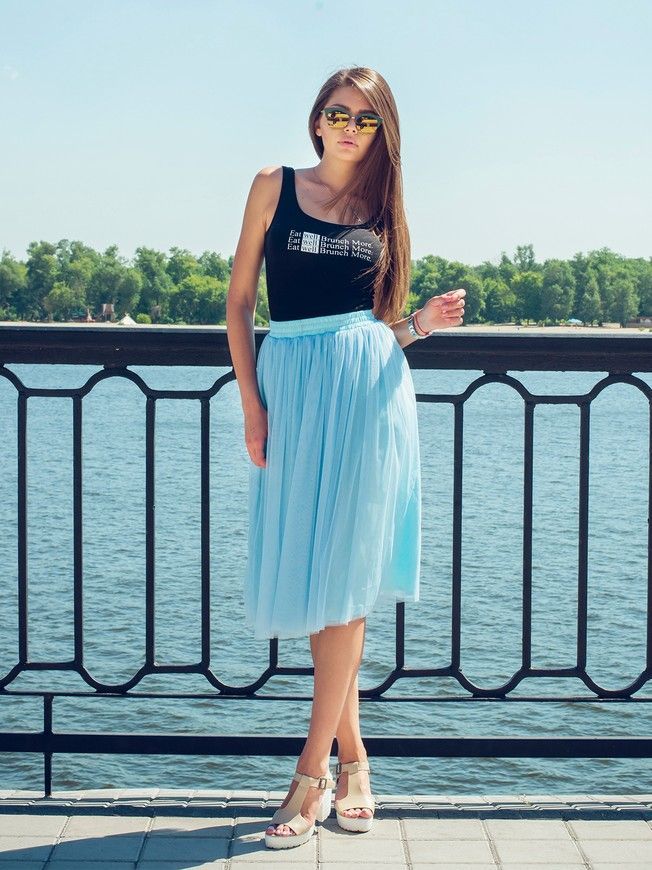 Sky Blue Tulle skirt AIRSKIRT CASUAL midi