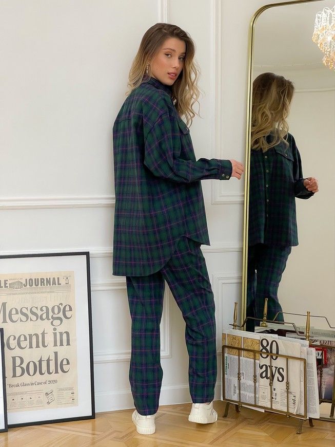 Shirt oversize Boyfriend's Tyu-Tyu! One size green in navy blue and red tartan