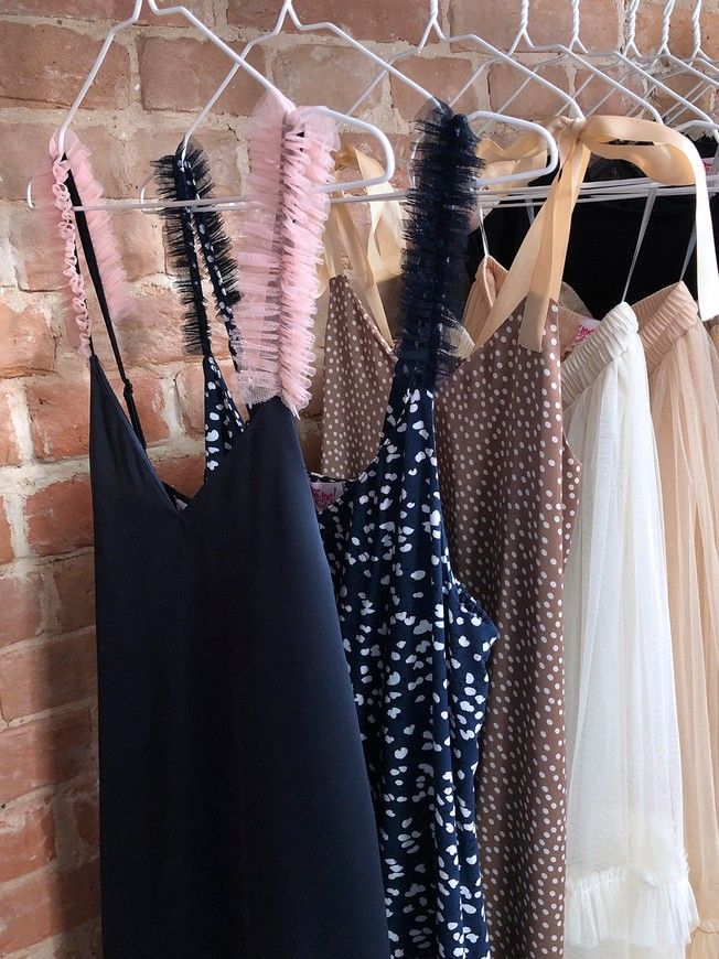 Navy blue mini slip dress with pink powder tulle ruffles
