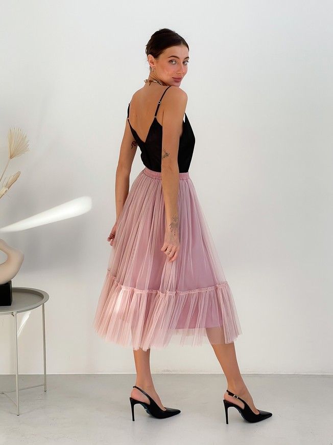 Blush Pink Tulle skirt with ruffle AIRSKIRT