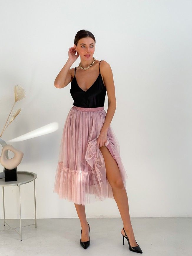 Blush Pink Tulle skirt with ruffle AIRSKIRT