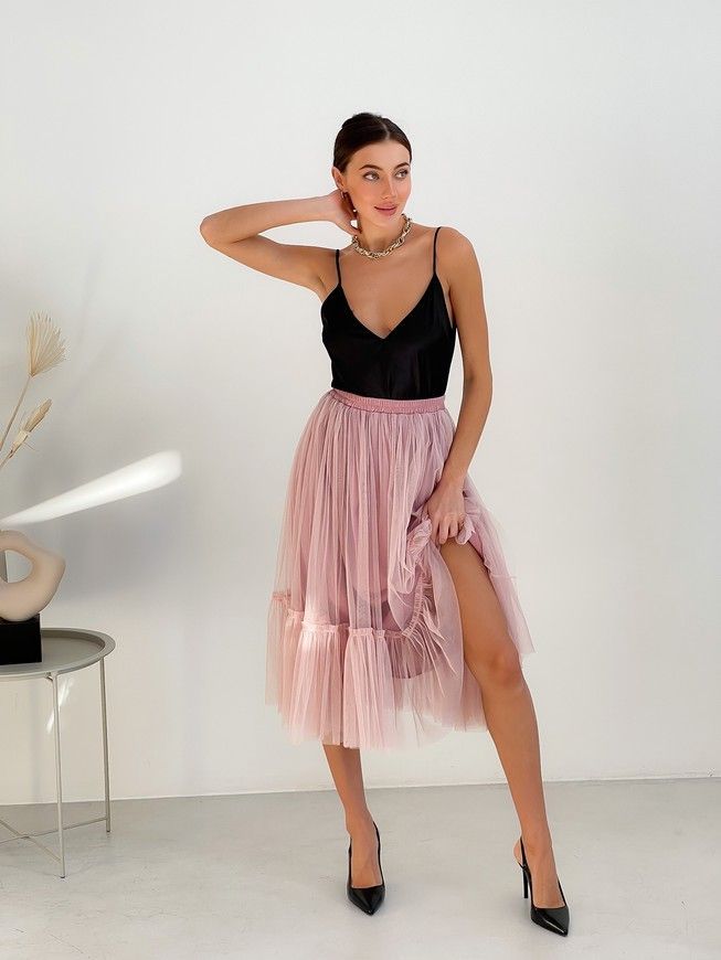 Blush Pink Tulle skirt with ruffle AIRSKIRT