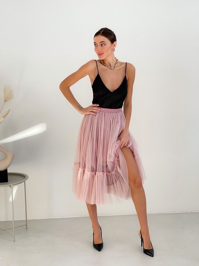Blush Pink Tulle skirt with ruffle AIRSKIRT