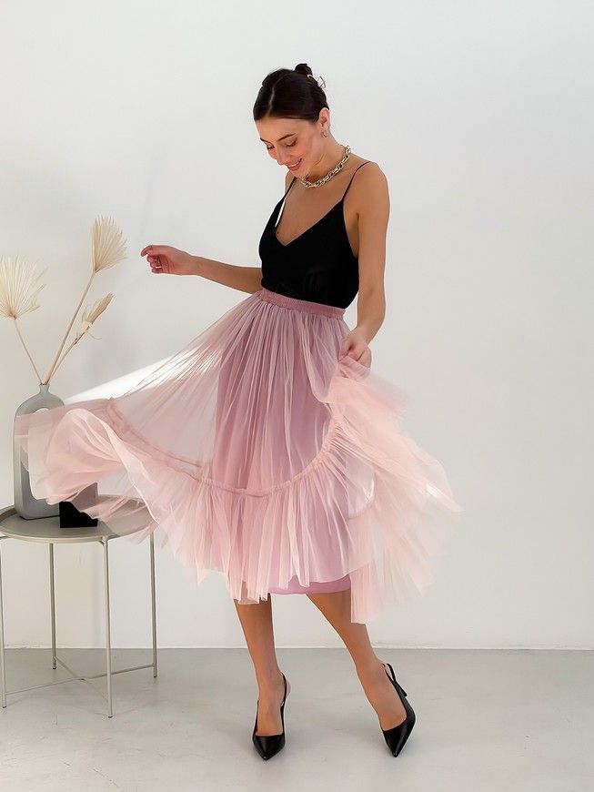 Blush Pink Tulle skirt with ruffle AIRSKIRT