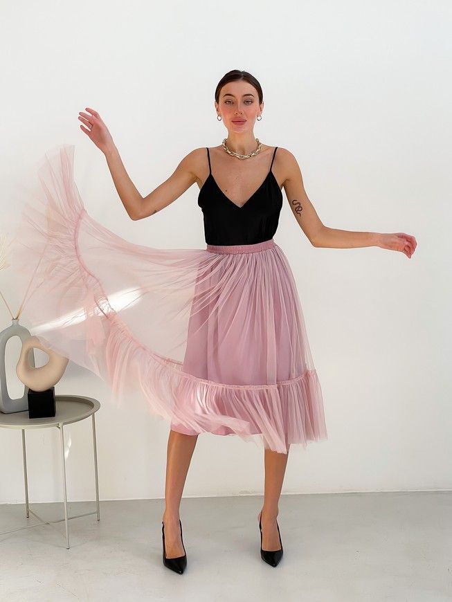Blush Pink Tulle skirt with ruffle AIRSKIRT