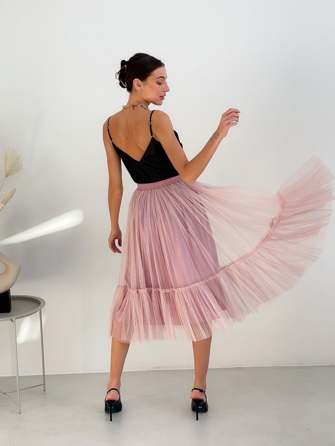 Blush Pink Tulle skirt with ruffle AIRSKIRT