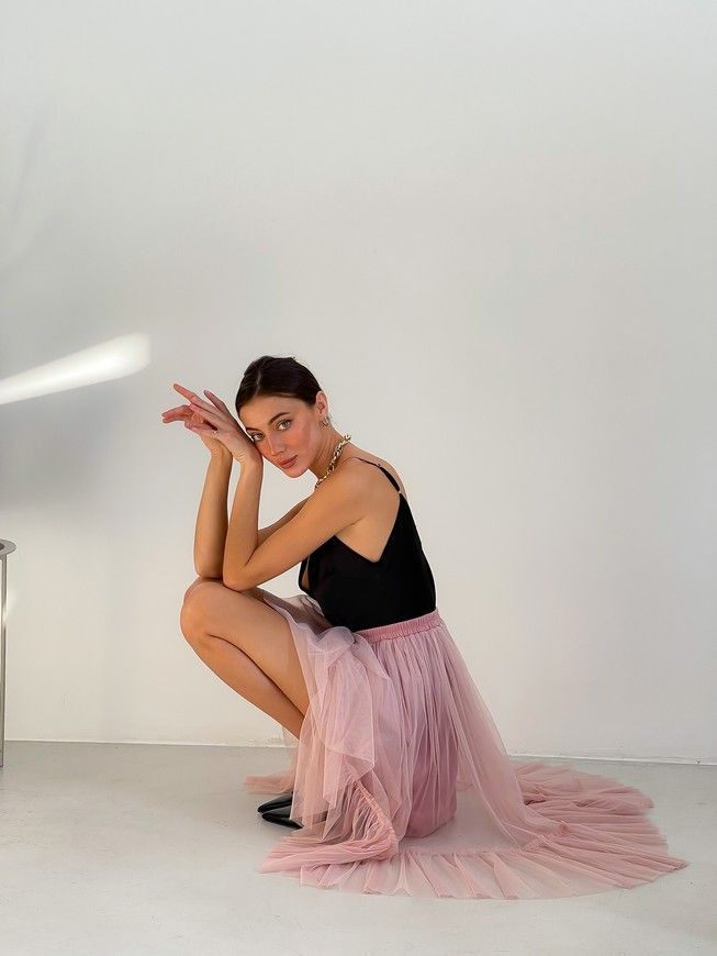 Blush Pink Tulle skirt with ruffle AIRSKIRT