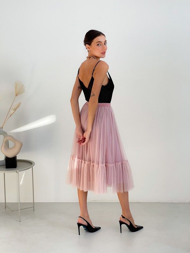 Blush Pink Tulle skirt with ruffle AIRSKIRT