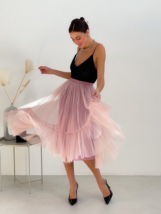 Blush Pink Tulle skirt with ruffle AIRSKIRT