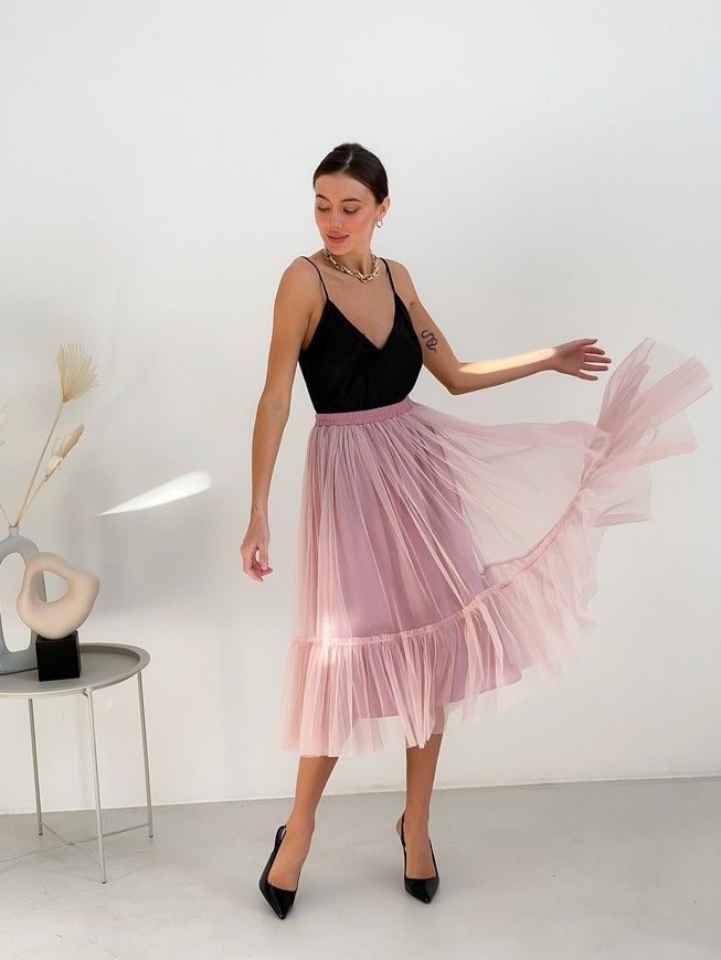 Blush Pink Tulle skirt with ruffle AIRSKIRT