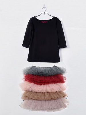 Комплект AIRDRESS: черный верх и 5 съемных юбочек (пышные дымчатая, латте, пудровая, марсала, графитовая)