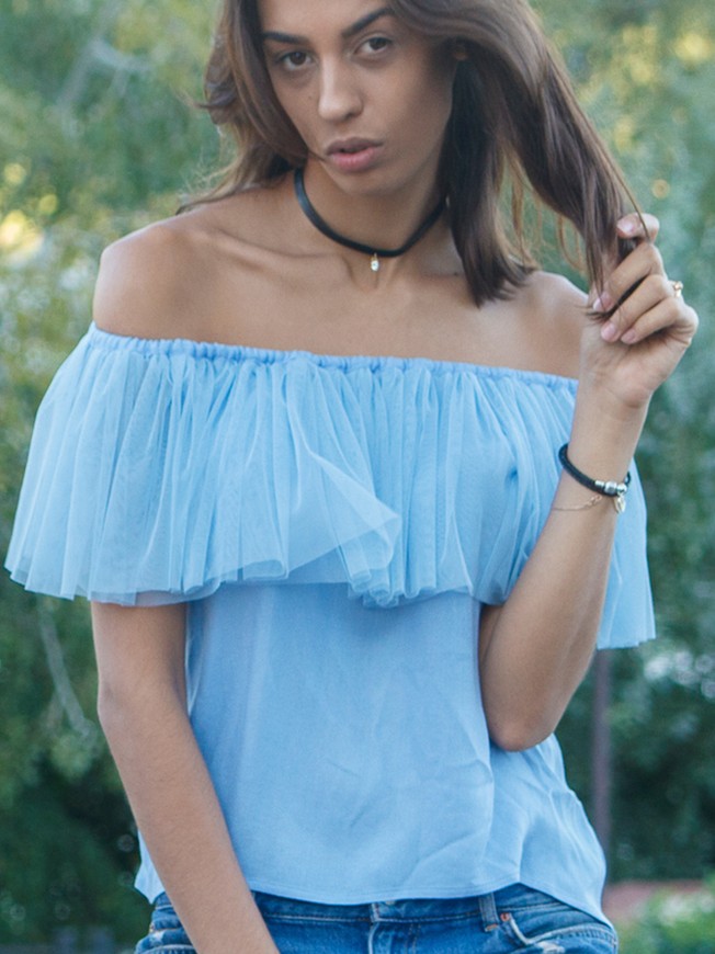 Blue top with blue tulle ruffles