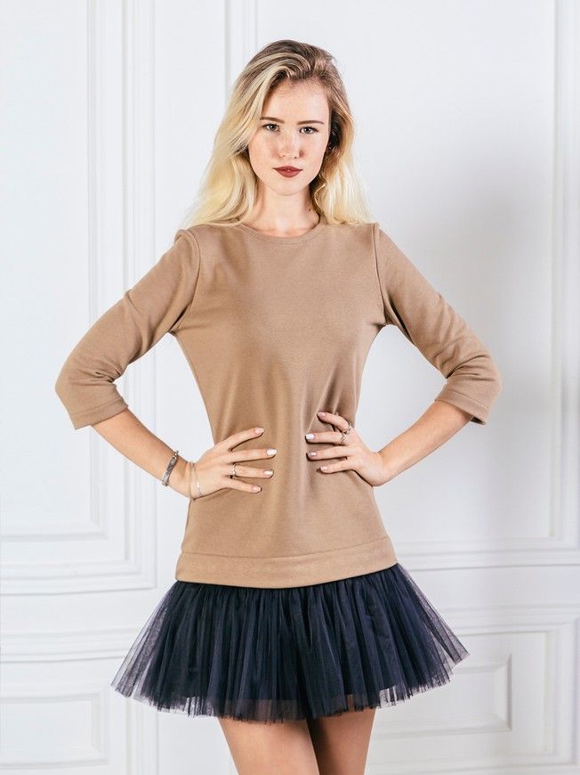 AIRDRESS set: camel top and 2 removable skirts (lush black and red tartan)