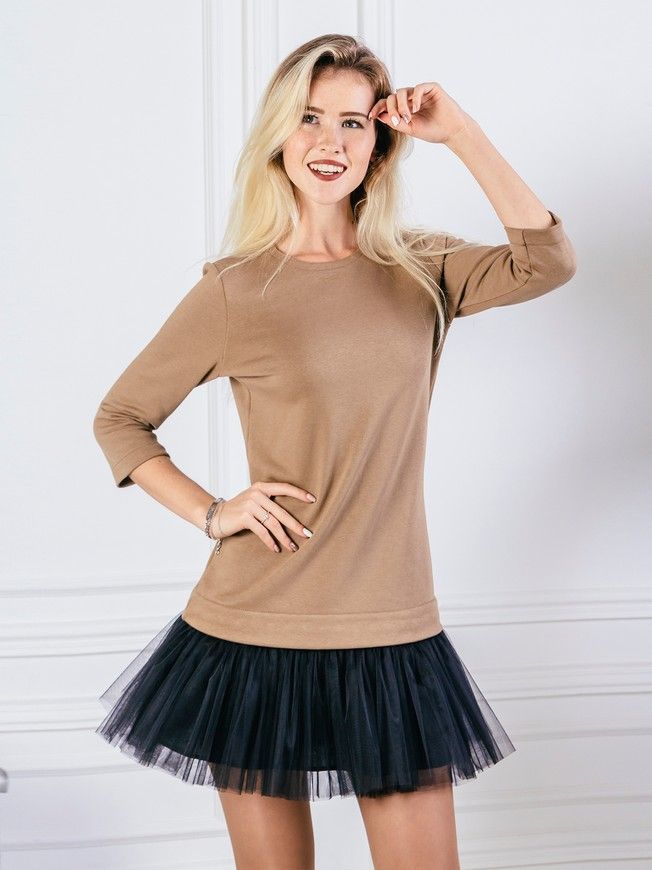 AIRDRESS set: camel top and 2 removable skirts (lush black and red tartan)