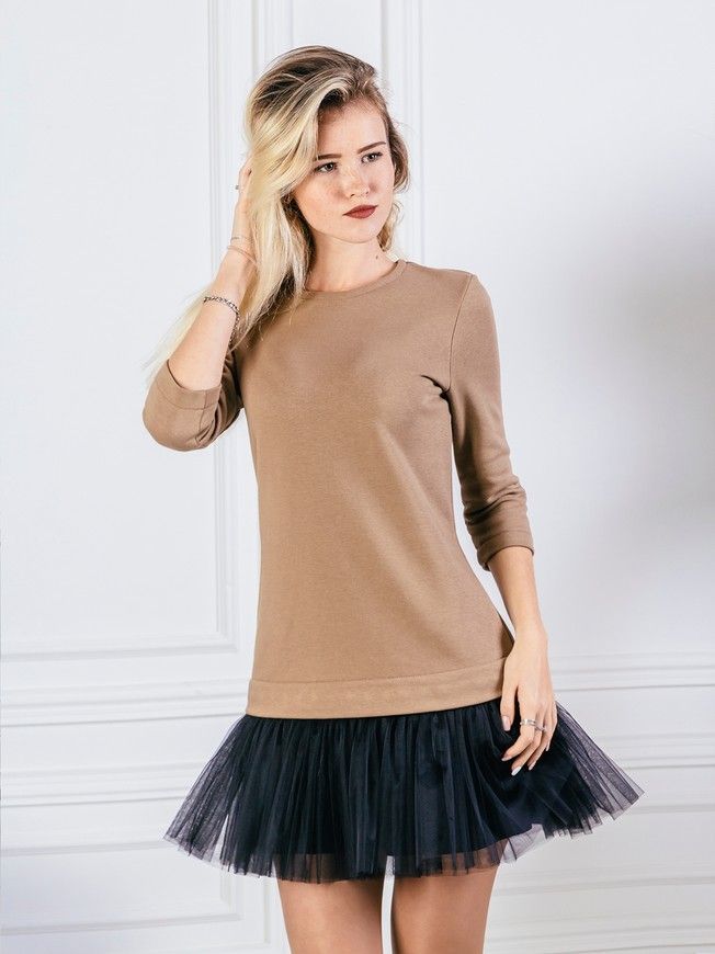 AIRDRESS set: camel top and 2 removable skirts (lush black and red tartan)