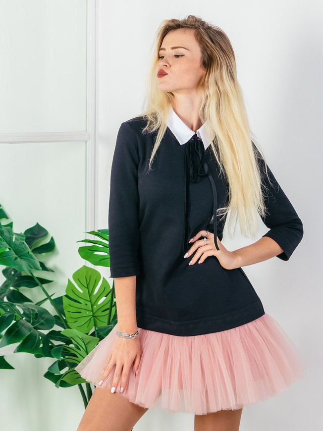 Constructor-dress black Airdress with removable blush pink skirt and collar