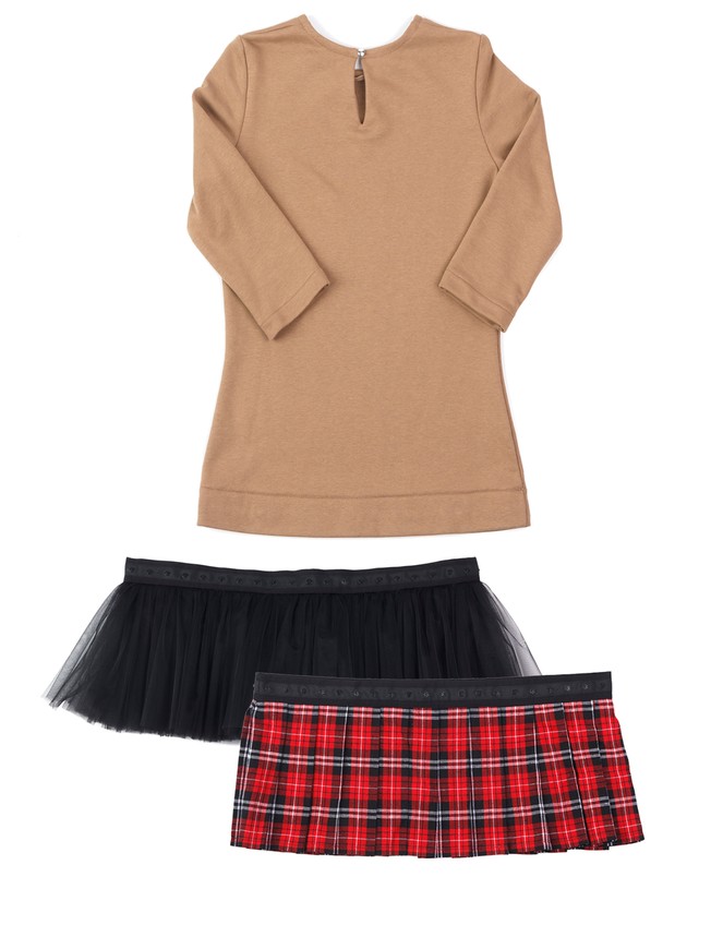 AIRDRESS set: camel top and 2 removable skirts (lush black and red tartan)
