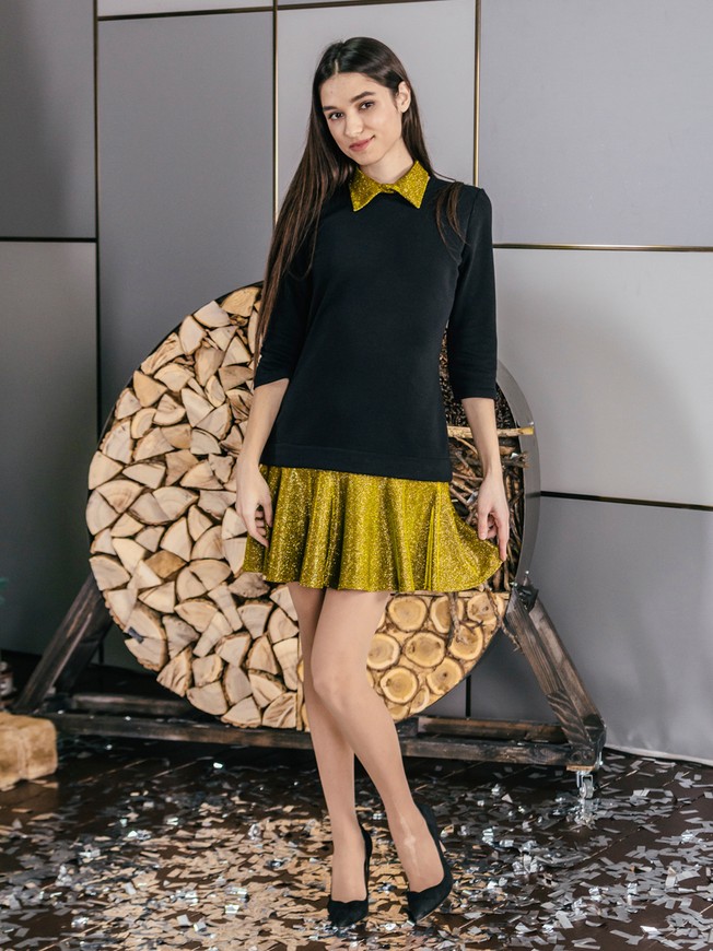 Constructor-dress black Airdress with removable golden skirt and collar