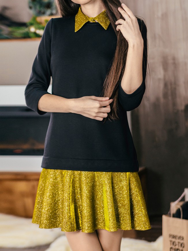 Платье-конструктор AIRDRESS черное со съемной золотистой юбкой и воротником
