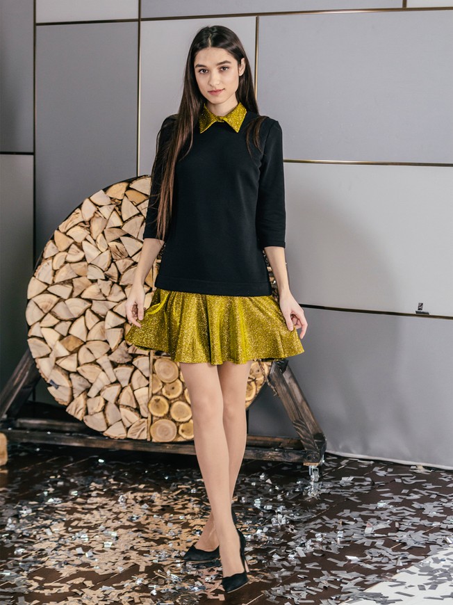 Constructor-dress black Airdress with removable golden skirt and collar