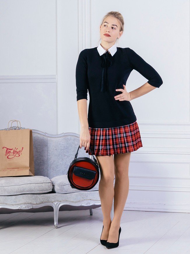 Constructor-dress black Airdress with removable red tartan skirt and collar