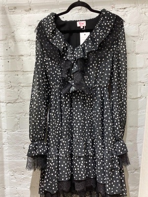 Chiffon mini dress with frills Tyu-Tyu! XS black in polka dot print