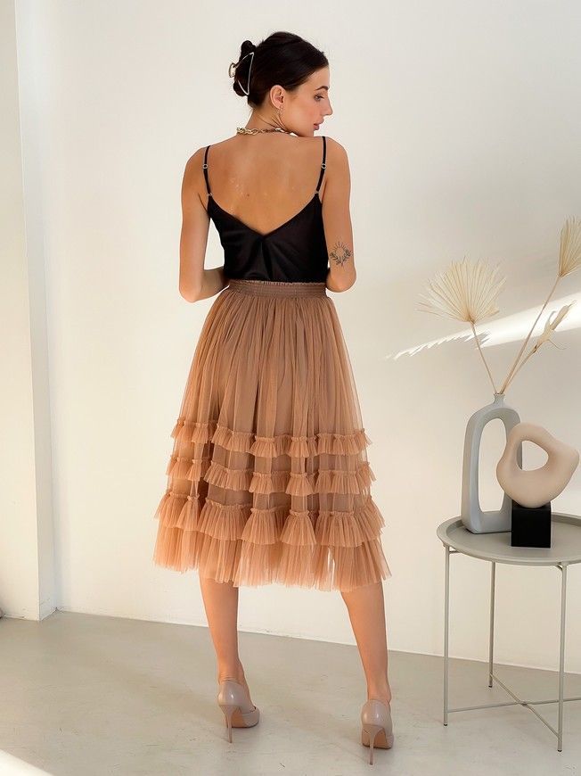 caramel color color Tulle skirt with ruffles AIRSKIRT
