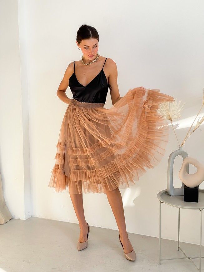 caramel color color Tulle skirt with ruffles AIRSKIRT