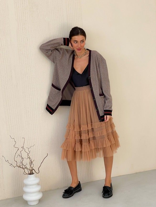 caramel color color Tulle skirt with ruffles AIRSKIRT