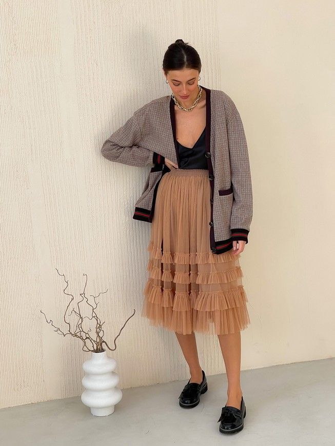 caramel color color Tulle skirt with ruffles AIRSKIRT