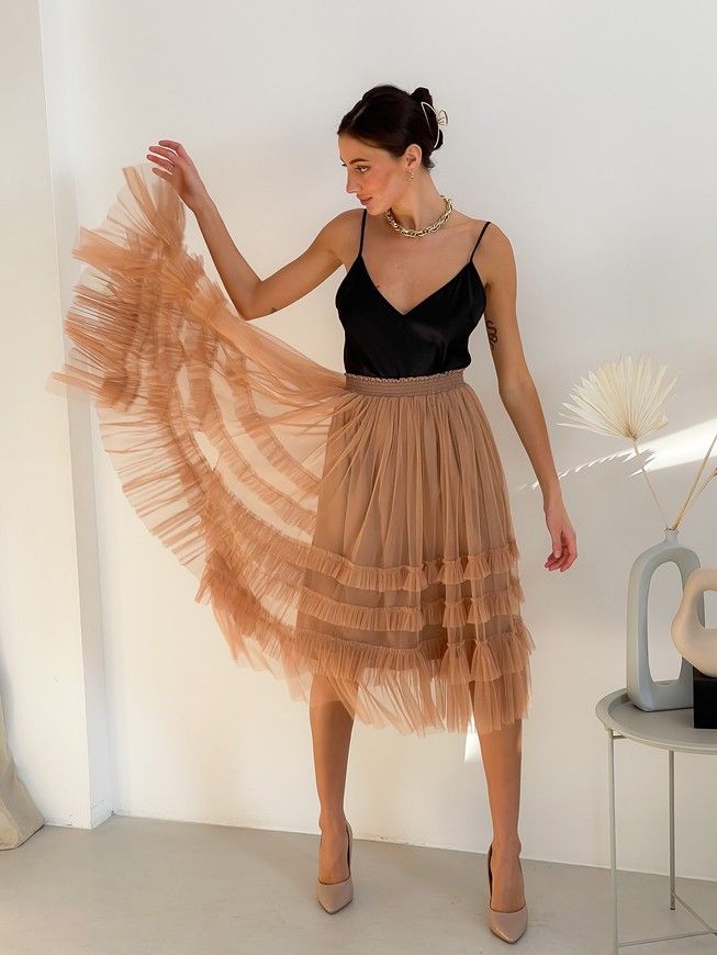 caramel color color Tulle skirt with ruffles AIRSKIRT